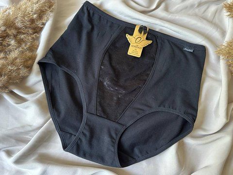 Женские хлопковые трусы-слипы, высокая посадка, легкая утяжка черный XL 103 фото