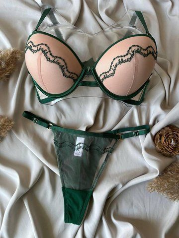 Комплект бюстгальтер push-up и прозрачные трусики 886 CHLX зеленый 85B/XL 1886 фото