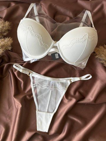 Комплект бюстгальтер push-up и прозрачные трусики 886 CHLX молочный 85B 1886 фото