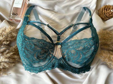Изумрудный бюстгальтер с портупеей&nbsp;без поролона 85C 1296 фото